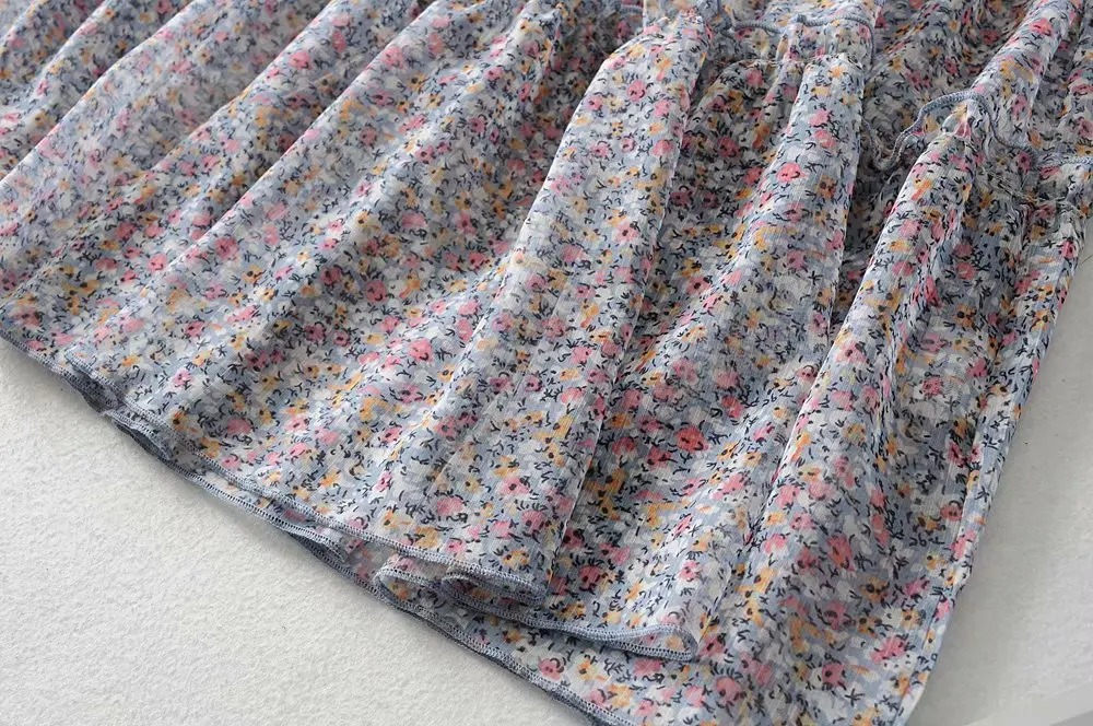 Bazaleas Chic Vintage women Dresses Waist Elastic vestidos Grey Floral print Long dress drop shipping | Женская одежда