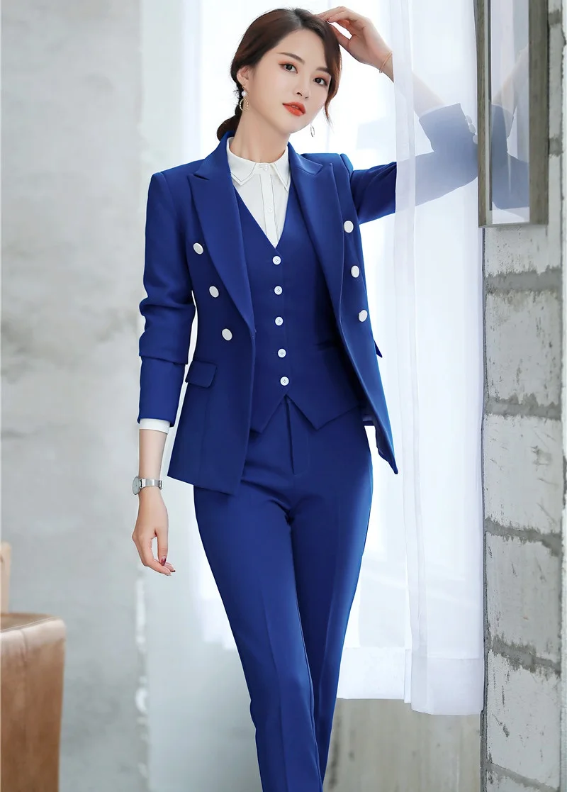 3 Piece Set Formal Uniform Design Pantsuits With Pants and Tops Vest &amp Waistcoat For Women Business Suits Ladies | Женская одежда