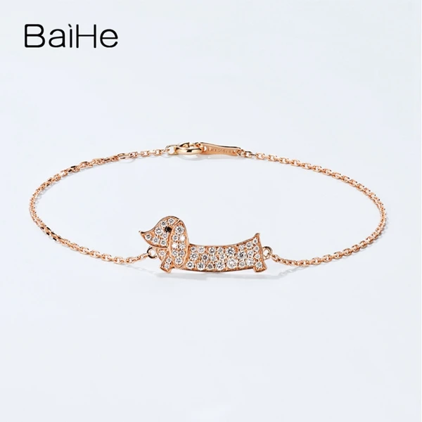 BAIHE Solid 14K розовое золото 0.24ct Сертифицированный H/SI подлинные натуральные бриллианты юбилейные женские классические ювелирные изделия браслет