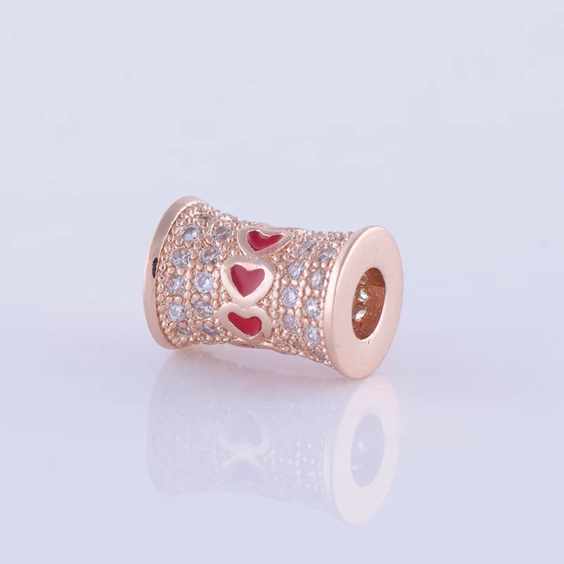 perles en gros DIY Top Quality Copper Metal Inlaid Cubic Zircon with Enamel Heart Long Tube Spacer Beads For Jewelry Making | Украшения и