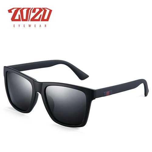 C02 MatteBlack 20/20 Марка Дизайн Ретро Поляризованные Мужчины Солнцезащитные Очки Вождения Черный Квадрат Оттенки Солнцезащитные Очки Для Мужчин Очки Oculos PL364 - Цвет линз: C02 MatteBlack
