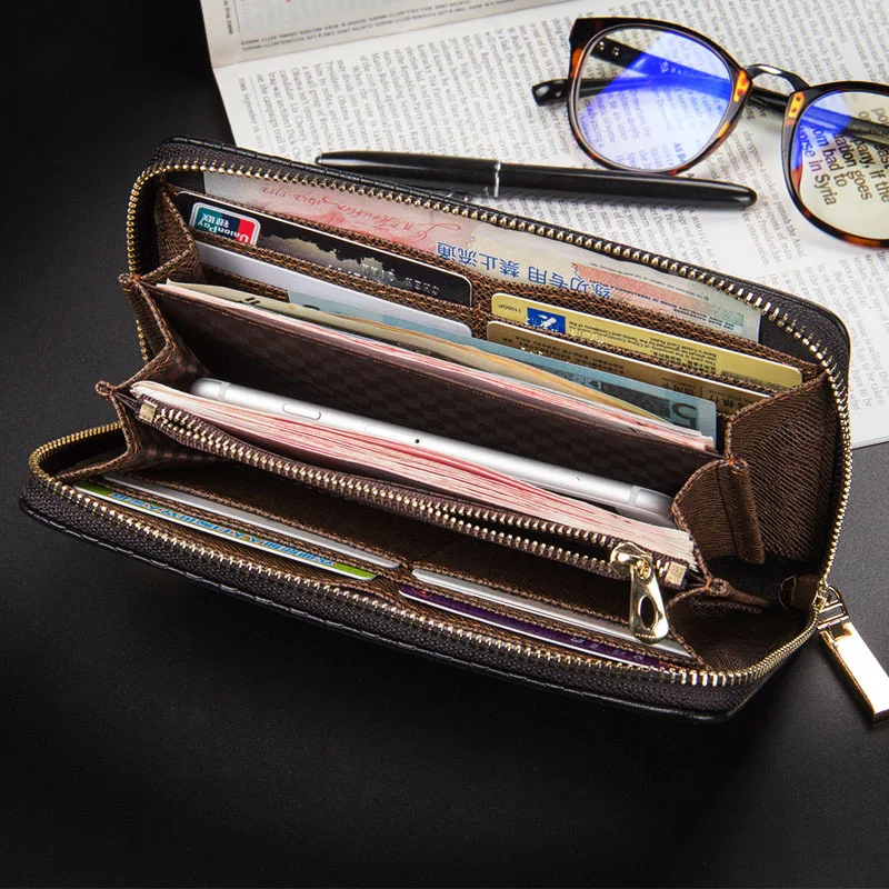 Модный деловой мужской длинный кошелек на молнии мужские кошельки в клетку