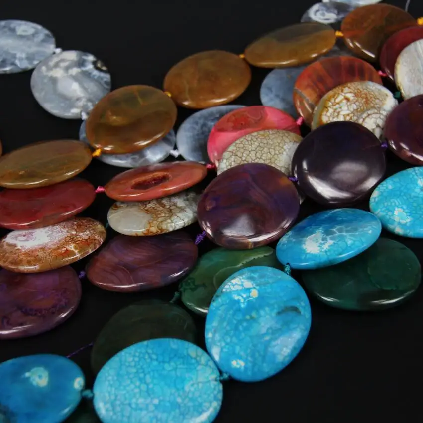 7 Colos Achate Beads 7PCS Strand Smooth Natural Dragon Veins Gems Stone Oval Slab Slice Pendant Large Size Middle Drilled | Украшения и