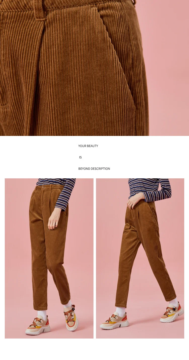 SEMIR, женские укороченные вельветовые брюки, хлопок, женские брюки классического кроя, прямые брюки с молнией и пуговицами, Ретро стиль