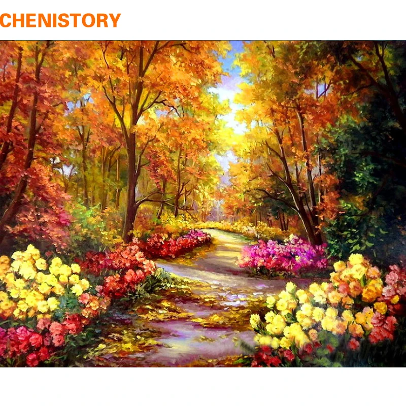 

CHENISTORY Autumn Forest DIY Painting By Numbers Landscape Digital Calligraphy Painting Modern Wall Art For Home Decor 40x50cm