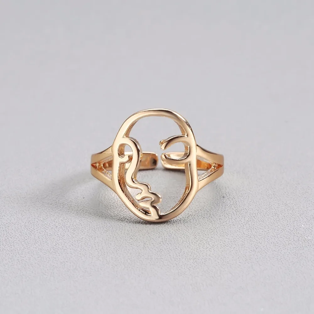 Кольца Kinitial в стиле хип хоп с абстрактным лицом для женщин модное ажурное