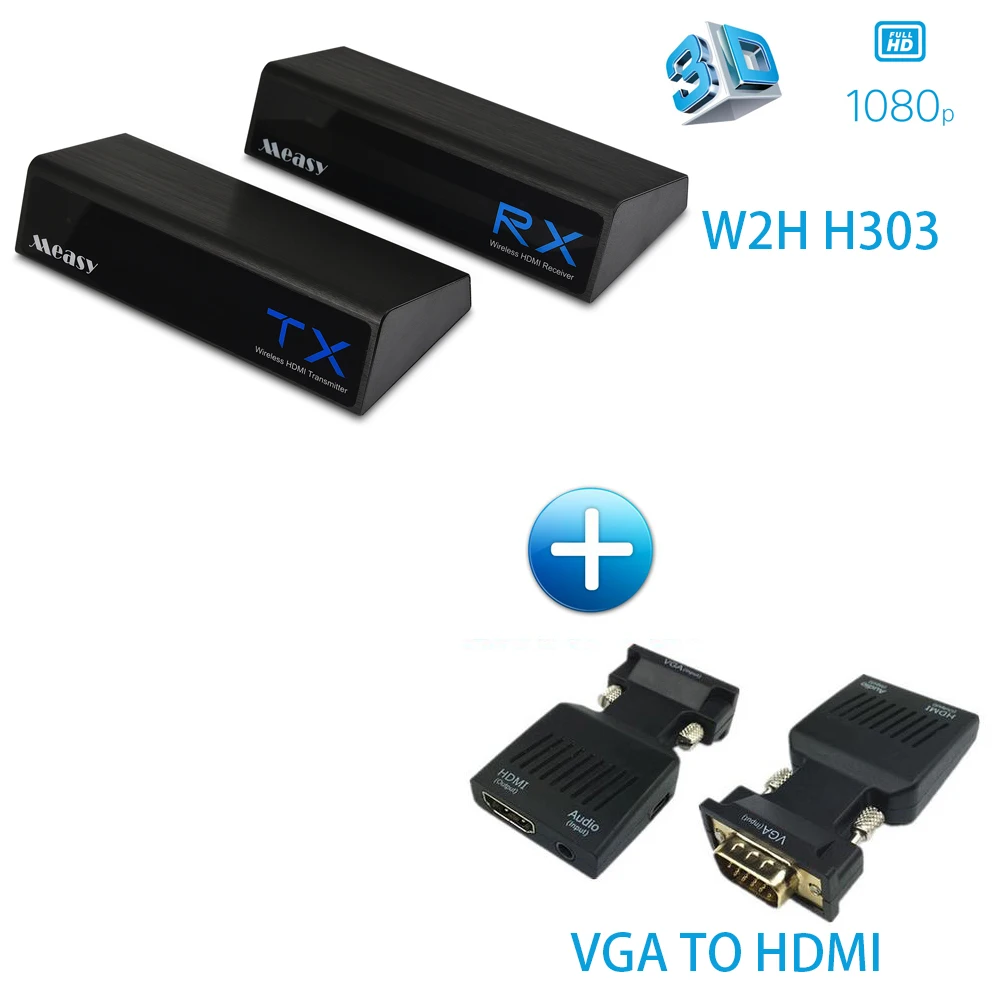 구매 MEASY-무선 비디오 전송 시스템 송신기 및 수신기, W2H H303 + VGA TO HDMI, 60GHz, 지연 없음