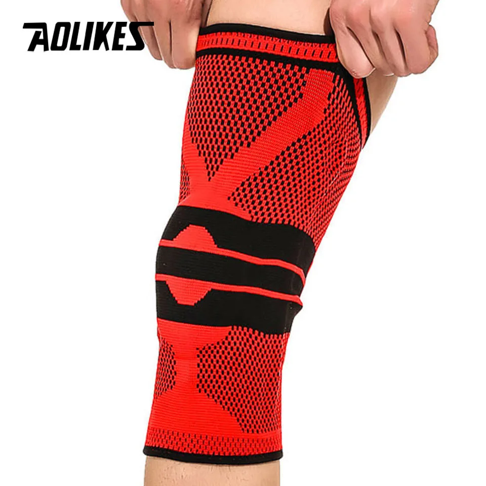 AOLIKES, 1 шт., поддержка колена для фитнеса, бега, защита, для спортзала, спортивные подтяжки, наколенники, эластичные, нейлоновые, с силиконовой подкладкой, компрессионные наколенники