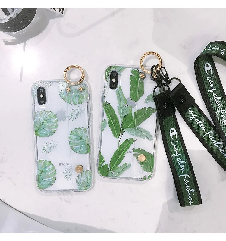 Сэм S10 милый лист прозрачный чехол для samsung Galaxy S6 S7 край S8 S9plus S10plus note8/9/4/5 ремешок задняя крышка+ ремень