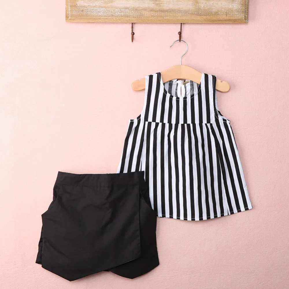 Striped NEW Hot-selling 2pcs Baby Kids Girls Summer Clothes Sleeveless Tops Blouse+Asymmetric Shorts Outfits Clothing Set 2~7T | Детская