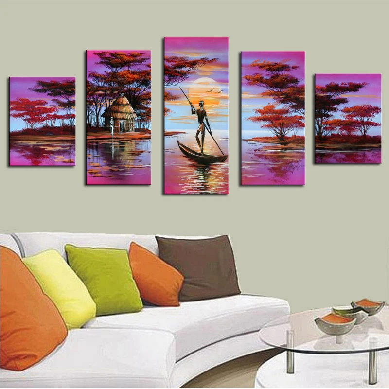 

Purple Oil Paintings African Landscape Wall Pictures for Bedroom 100% Handmade Canvas Painting Pictures Wall Decorative Artwork