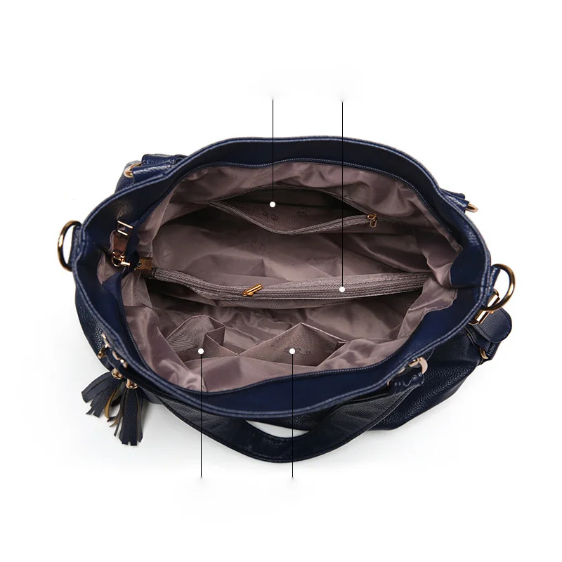 Famous Brand Designer Women Handbags PU Leather Large Capacity Casual Tote Vintage TasselTop-Hand Bags Ladies Shoulder | Багаж и сумки