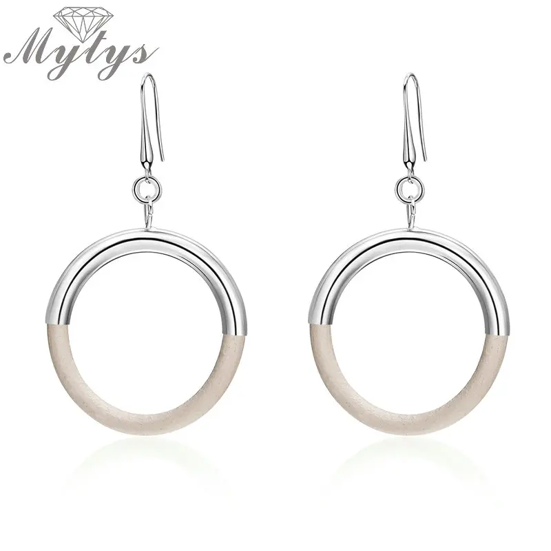 Серьги Mytys круглые серьги из кожи и металла 2 цвета модный бренд оригинальный