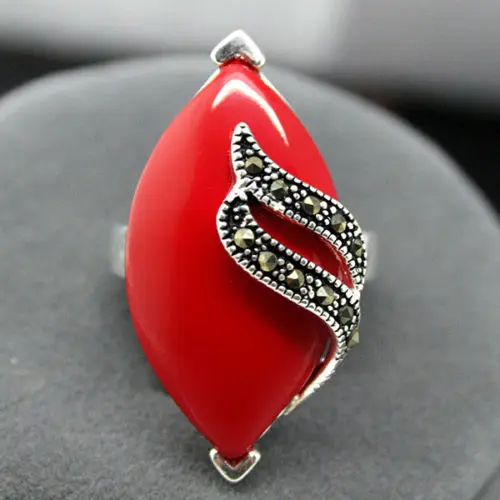 Оригинальные красные резные серьги покрытые лаком маркаситом из стерлингового