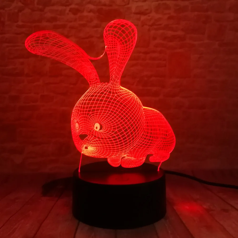 Милый мультяшный кролик 3D светодиодный ночник 7 цветов меняющий цвет настольная