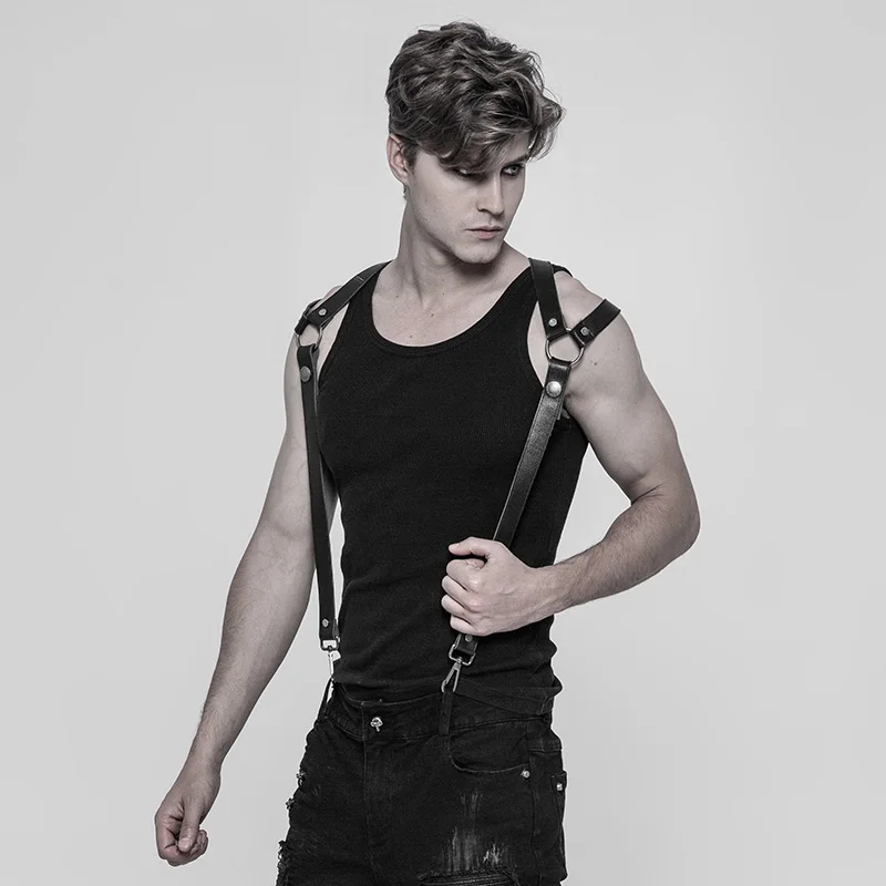 Black-Size XXXL Брюки в стиле панк-рок, ремень на плечо, аксессуары, классический черный толстый жесткий кожзаменитель, металлические крючки, крутые мужские подтяжки в стиле панк, Рейв, S-272 - Цвет: Black-Size XXXL