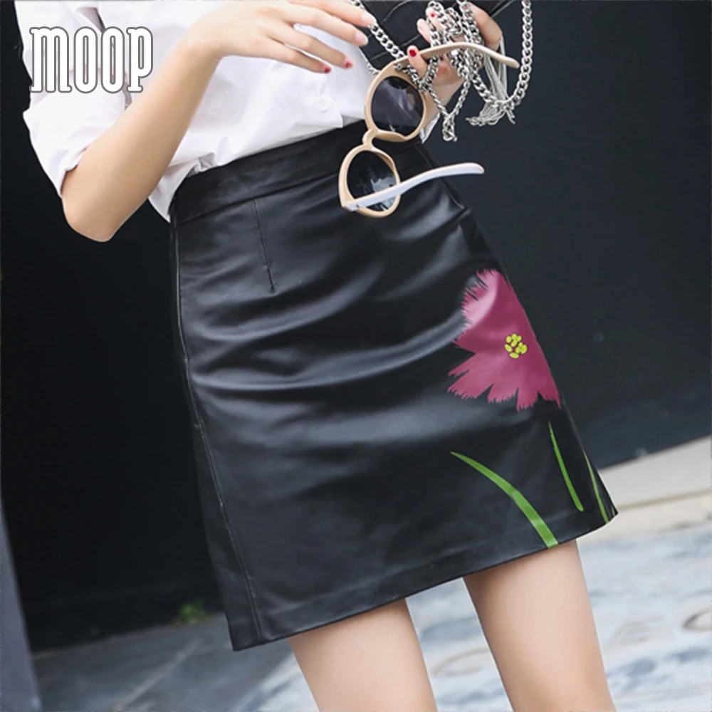 2017 Spring genuine leather skirts women A-Line mini skirt faldas jupe saia etek retro floral print sheepskin LT1260 | Женская одежда