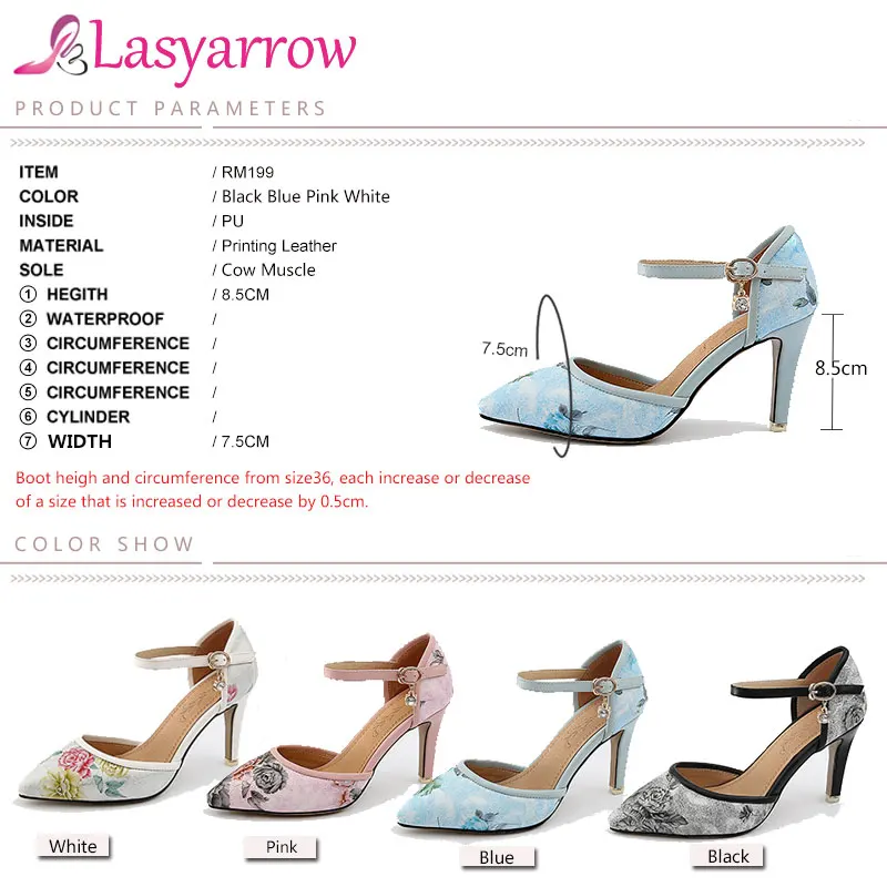 Lasyarrow высокое качество Для женщин S Обувь острый носок и высокий каблук Для женщин Туфли под платье модные Винтаж принт женщина из двух частей Насосы rm199