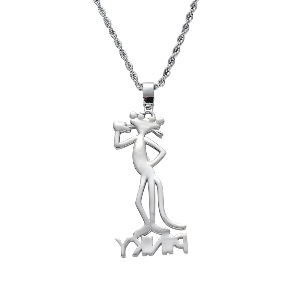 Микро проложили AAA кубического циркония Bling Iced Out Ankh крест Розовая пантера Подвески ожерелье для мужчин хип хоп рэппер ювелирные изделия серебро