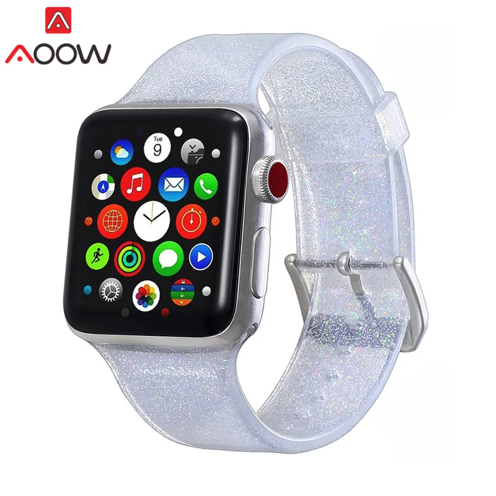 Silver Силиконовый ремешок для часов для Apple Watch 38 мм 42 мм 40 мм 44 мм Блестящий ремешок для мужчин и женщин сменный Браслет ремешок для iwatch 1 2 3 4 - Цвет ремешка: Silver