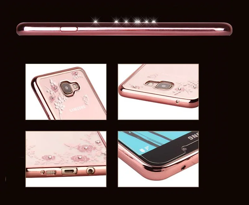 Diamond Flower Cover Butterfly Brilliant Bling Protector Soft Case for Samsung Galaxy S9 S8 A6 Plus S6 S7 Edge A5 A7 A8 A9 2018 |