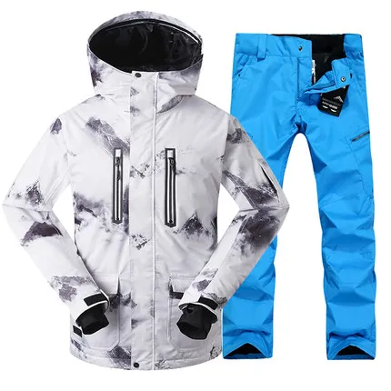 

GSOU SNOW Men's New Ski Suit Winter White Thickened Windproof Warm Ski Clothes Outdoor Waterproof Ski Jacket+ Ski Pant
