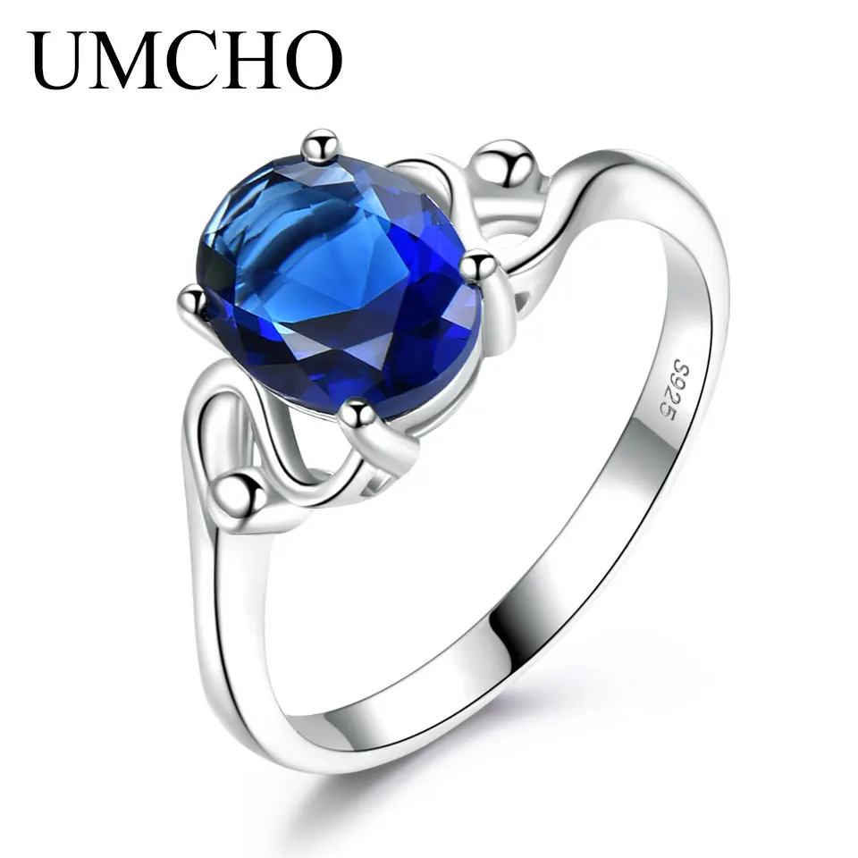 Sapphire UMCHO, синий сапфир, драгоценный камень, кольца для женщин, натуральная 925 пробы, серебряный камень, кольцо для свадьбы, Подарок на годовщину - Цвет камня: Sapphire