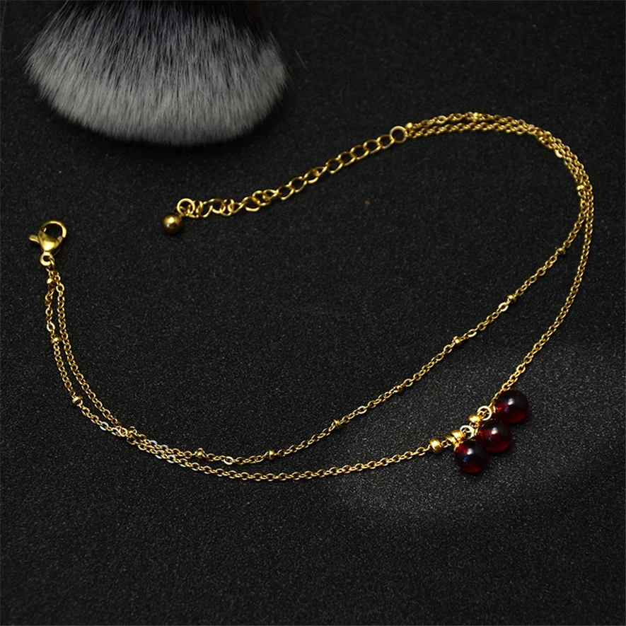 Двойной Слои красный Бусины Ножные браслеты для Для женщин Средства ухода за