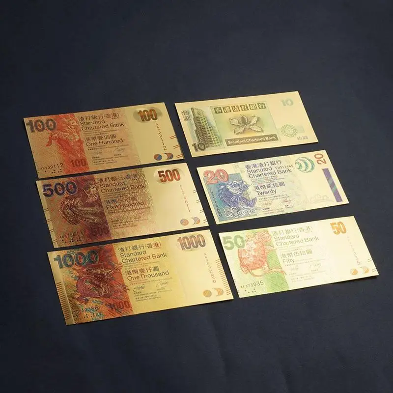 6 шт набор Гонконг 10 20 50 100 500 1000 $ Стандартный зафрахтованный банк сувенир золотые