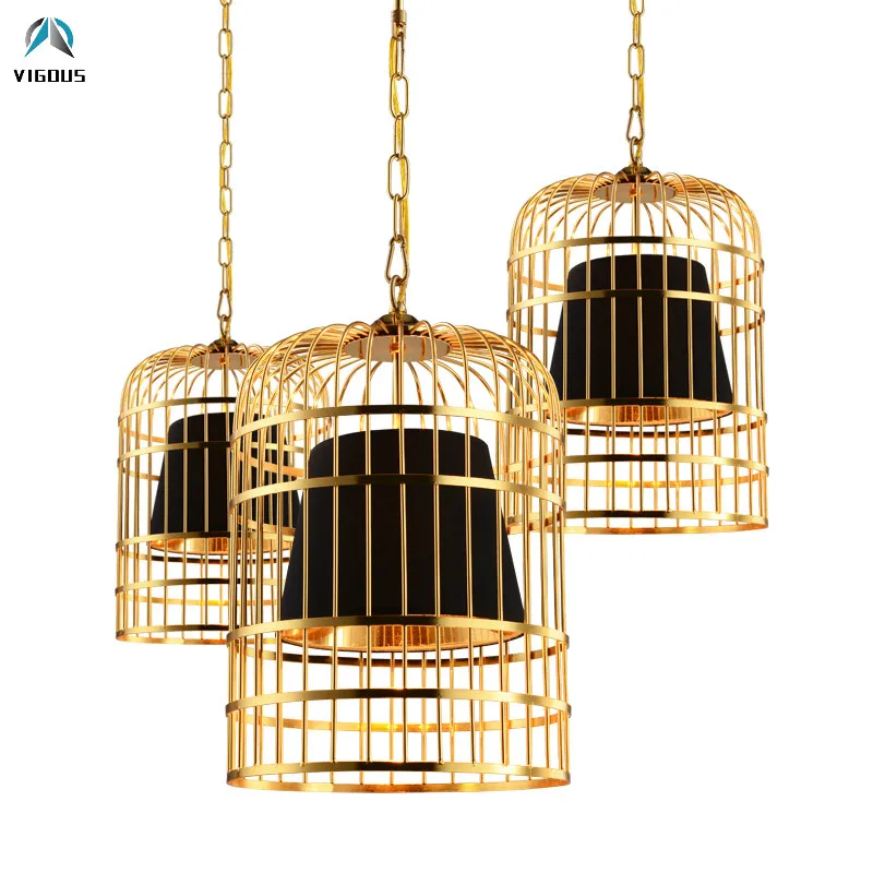 Koop Nordic Glans Gold Lustre E27 Led Hanglampen Stof Shades Birdcage Metalen Opknoping Lamp Bar Dorplight Led Lamparas