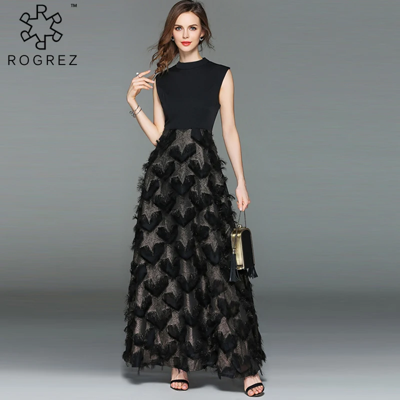 ROGREZ/весенне летнее офисное платье с кисточками без рукавов принтом в виде сердца