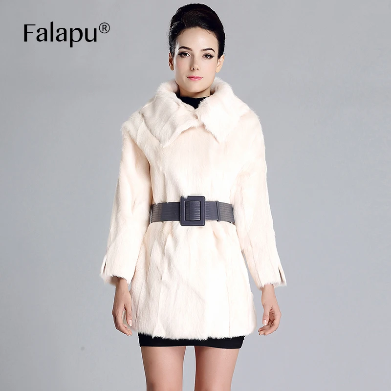 Falapu зимное женское пальто шуба из натурального меха женский козлик верхняя
