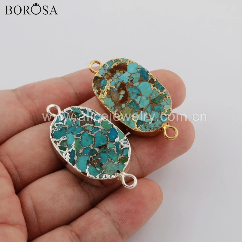 

BOROSA 6 шт. овальной формы натуральная медь Бирюзовый соединитель натуральные драгоценные камни ювелирные изделия G1750 S1750