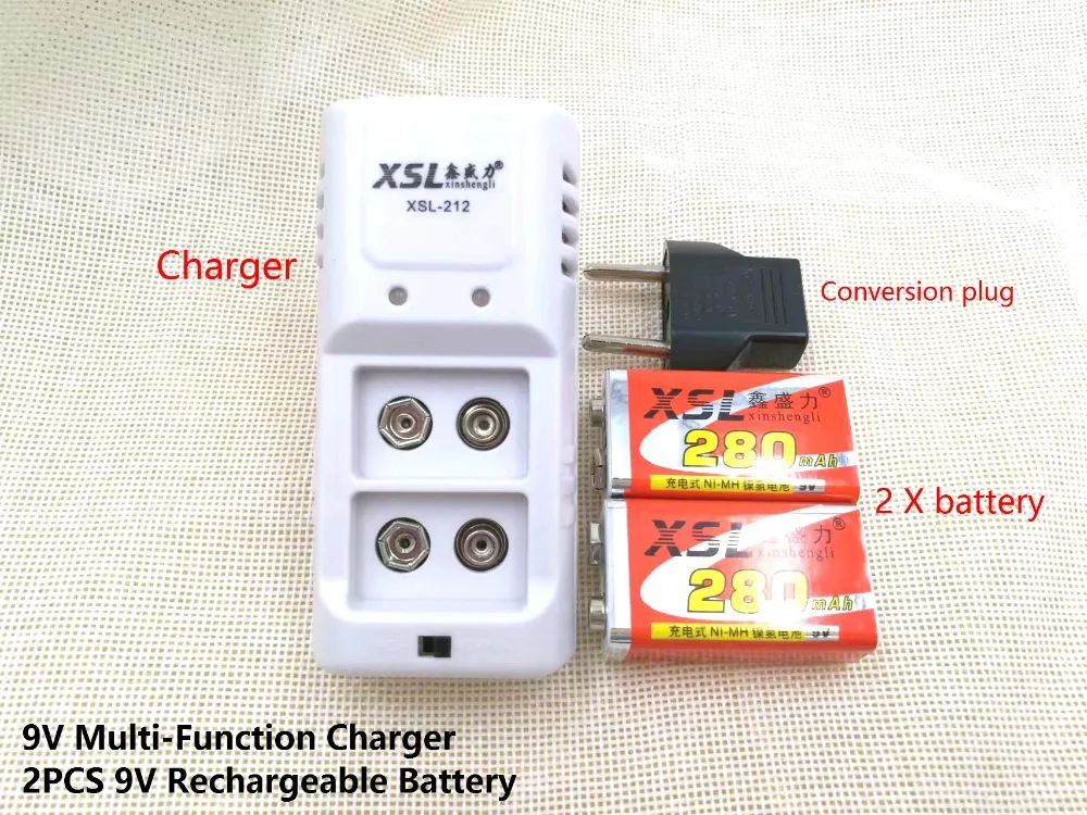 2 шт. Аккумуляторная батарея XSL 9 в 6F22 280 мАч с микрофоном и мультиметром + зарядное