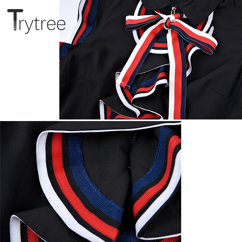 Женское Повседневное платье Trytree однотонное черное из полиэстера с бантом на