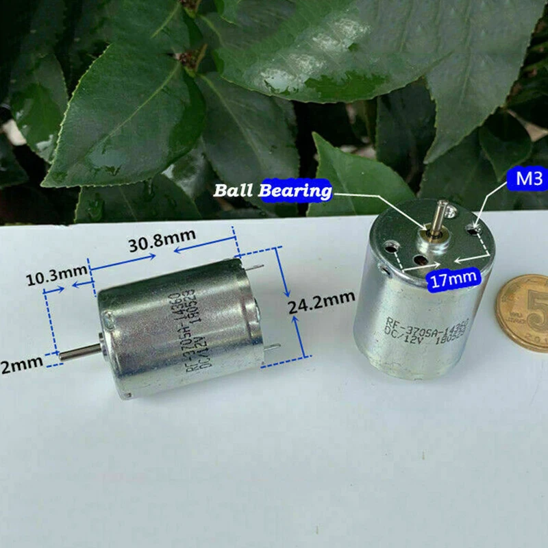 DC 3V 6V 9V 12V 4700RPM Мини металлическая щетка Бесшумная 24mm круглая микро RF-370SA-14360