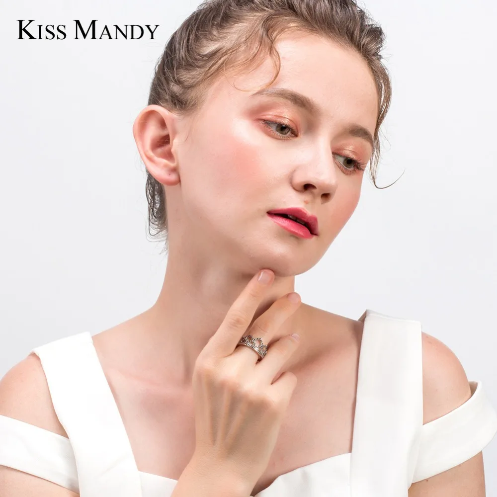 Женские вечерние Колечки Kiss Mandy на палец с черным цирконием AAA ювелирные изделия в