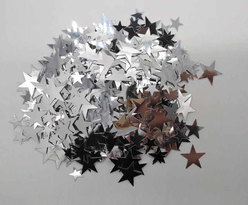 

Free ship lot of 30g vintage Metallic SILVER mixed size STAR Christmas table confetti wedding birthday party table decoration