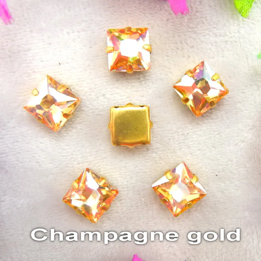 A13 Champagne gold Стекло с украшением в виде кристаллов золото коготь настройки 8 мм/10 мм/12 мм приятные цвета микс квадратной формы пришить стразы бусины свадебные туфли diy кружевной отделкой - Цвет: A13 Champagne gold