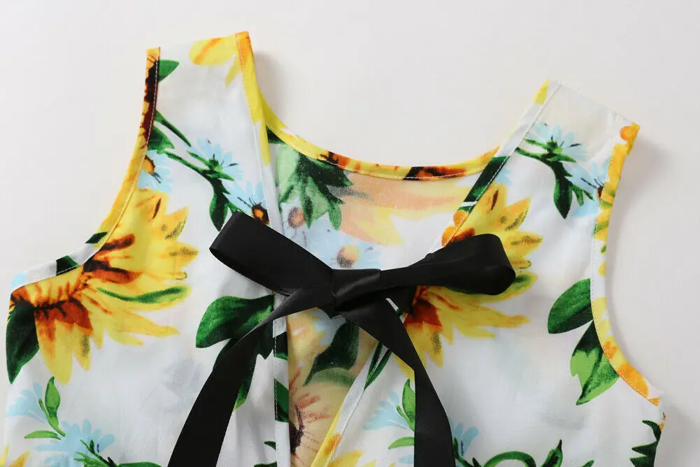 New Summer Girls Sunflower Dresses Sleeveless Bow Dress Kids Baby Sundress | Детская одежда и обувь
