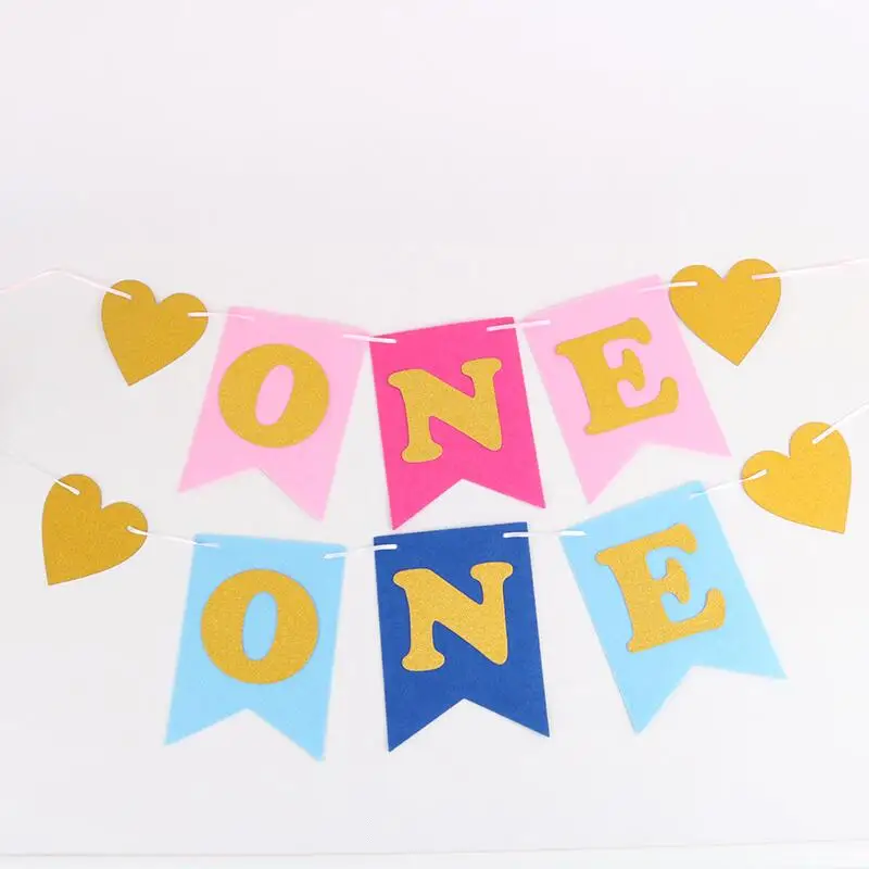 

Baby First Birthday Blue Pink Chair Banner ONE Year 1st Birthday Party Decoration Boy Girl I AM ONE Bunting Supplies Flags