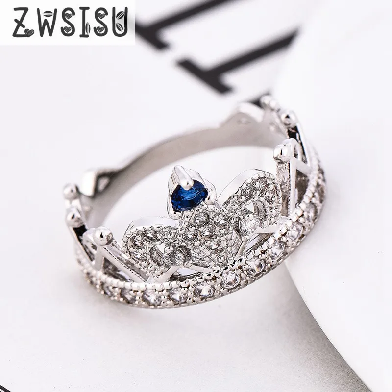 ZWSISU Свадебные Украшения принцесса корону из белого золота CZ Серебряное Кольцо