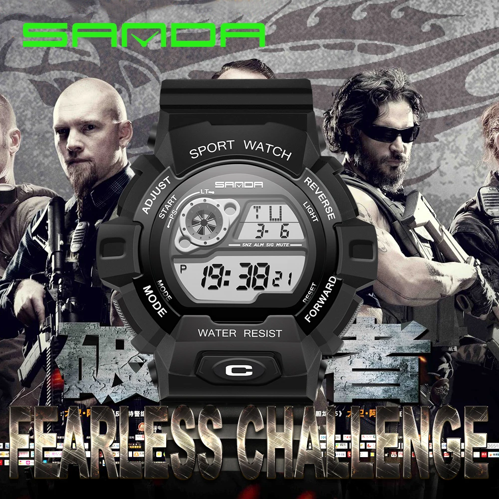 

Часы SANDA Мужские кварцевые цифровые, ударопрочные спортивные светодиодные аналоговые в стиле милитари