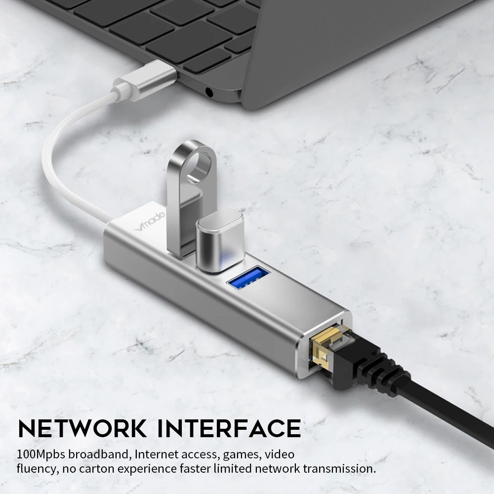 

10pcs CB07B USB 3.0 to Gigabit Ethernet Adapter 3-Port USB 3.0 Hub Bus RJ45 Ethernet LAN Port Converter HUB type c
