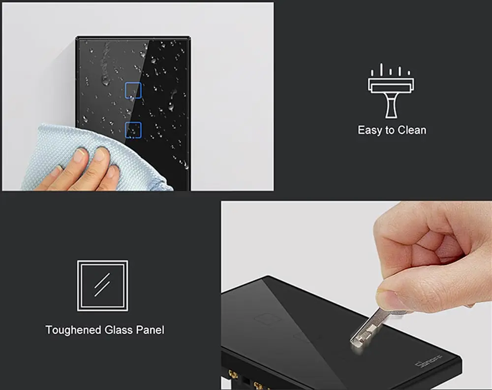 Интеллектуальный выключатель света SONOFF T3 Smart Wi-Fi настенный светильник нам переключатель черный 120 Тип на границах 1/2/3 433 RF/приложение/сенсорный экран Управление работает с Google Home