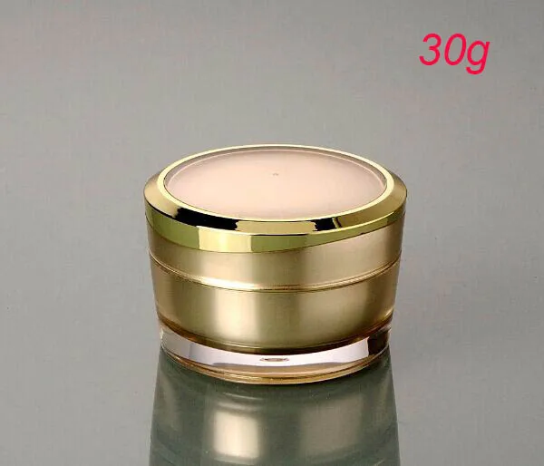 New 50PCS 30g  empty acrylic gold cream bottle , 30 ml plastic cream jar Cosmetic Packaging, 1 ounce gold acrylie Cosmetic Jar
