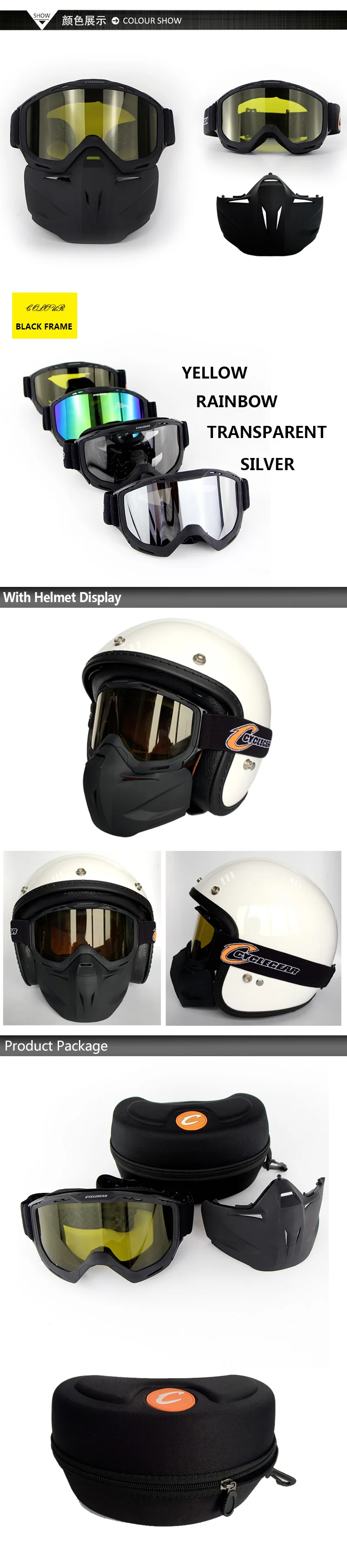 Cyclegear бренд мотокросса маска очки для открытого лица емкости Ретро Винтажные шлемы с очками мотоциклетный шлем Gafas CG02