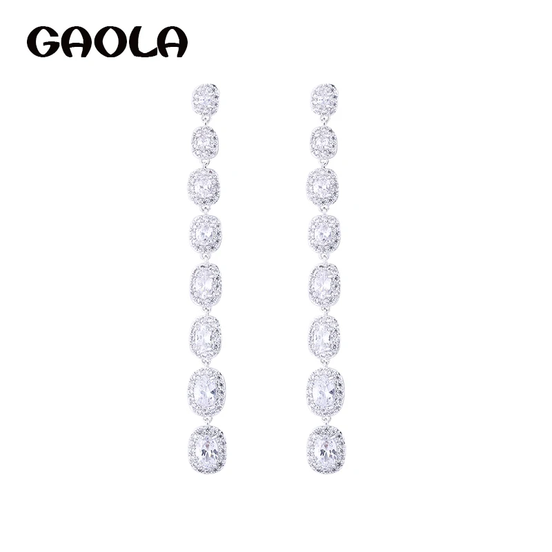 Женские длинные квадратные серьги-подвески с фианитами | Украшения и аксессуары