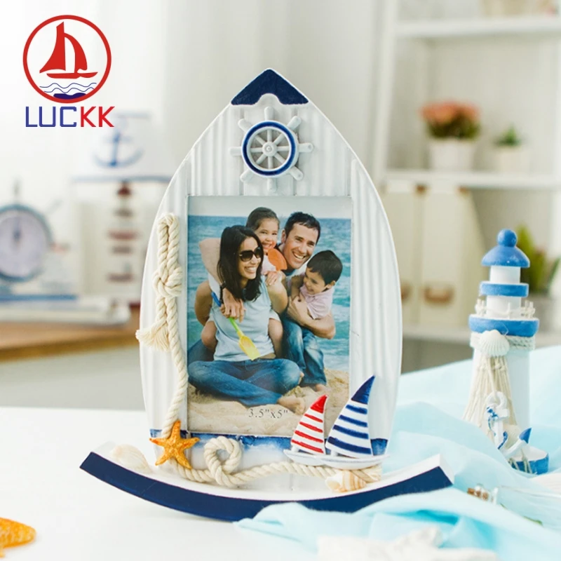 LUCKK 18*22 ручной работы деревянные Семья рамка для фотографий в средиземноморском стиле Nordic дома Морской Декор комнатный деревянный орнамент Carfts сувенир