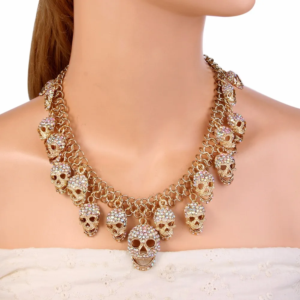 Ожерелье женское с черепом на Хэллоуин кристаллами|choker fashion necklaces|choker necklacerhinestone